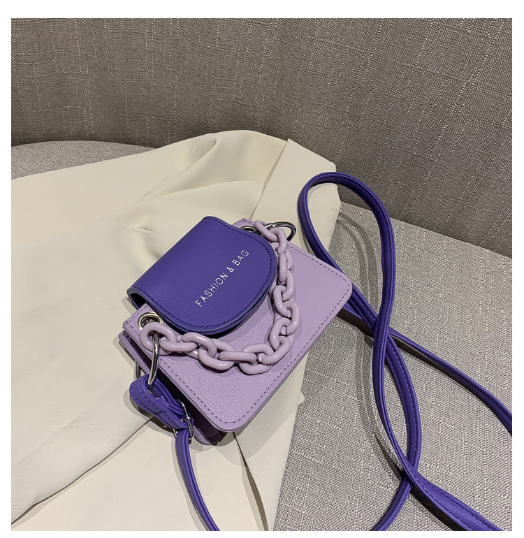 Color contrast one-shoulder chain bag
