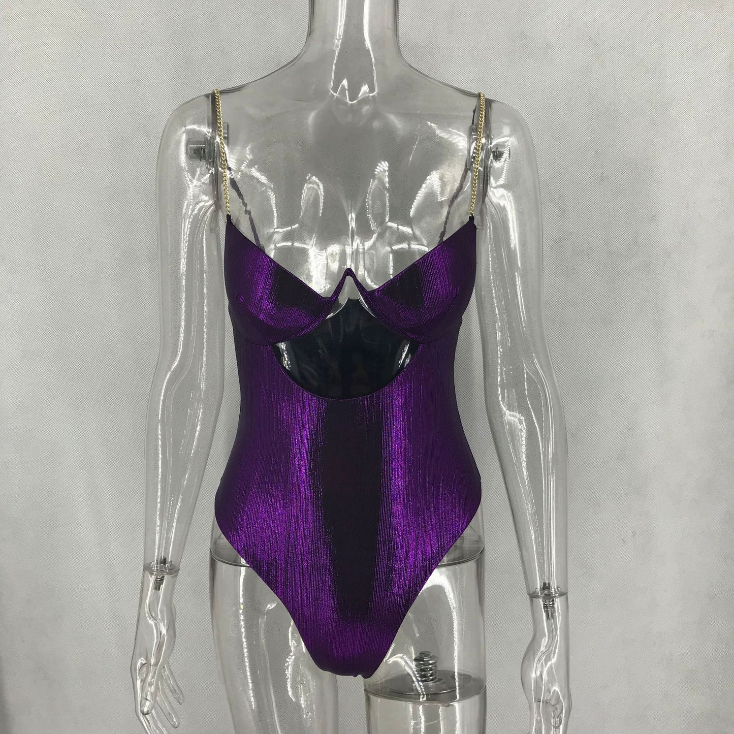 Pure Color Stretch Satin All-match One-piece Swimsuit