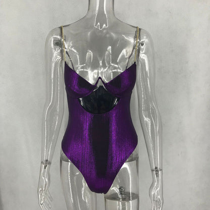 Pure Color Stretch Satin All-match One-piece Swimsuit