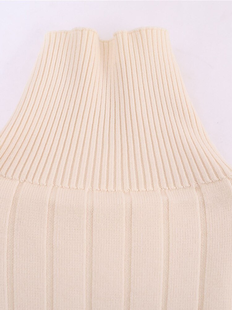 Pullover High Neck Knitwear Women's Spring And Autumn New Slim Button Decoration Long Sleeve Thin Sweater Bottoming Trend