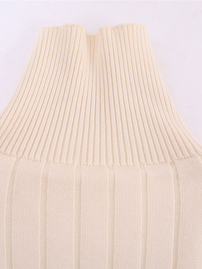 Pullover High Neck Knitwear Women's Spring And Autumn New Slim Button Decoration Long Sleeve Thin Sweater Bottoming Trend