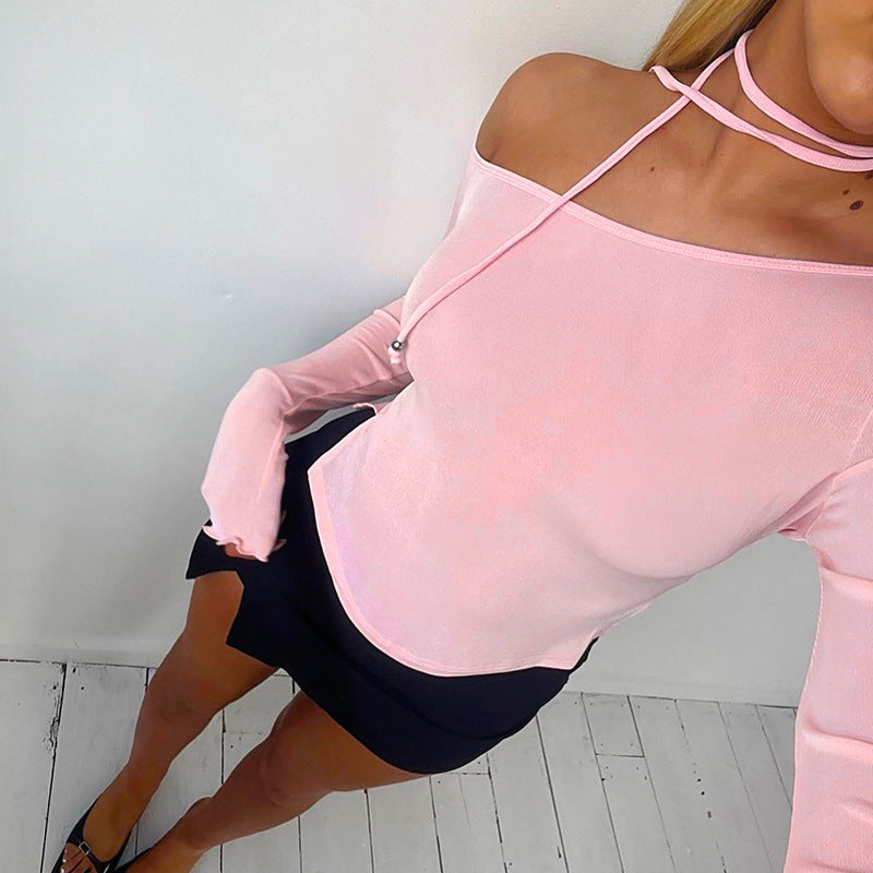 New Clean Color Caution Machine Oblique Shoulder Long Sleeve Repair