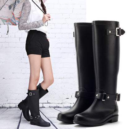 Fashion High Rain Boots Buckle Red Zipper Korean Water Shoe
