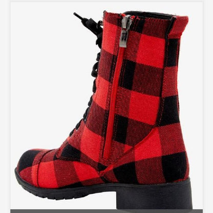 Casual round head red plaid high top thick with solid color deep mouth