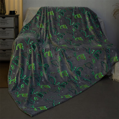 Autumn And Winter Cartoon Dinosaur Flannel Luminous Coral Blanket