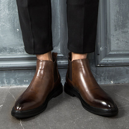 Men's pointed high-top leather shoes