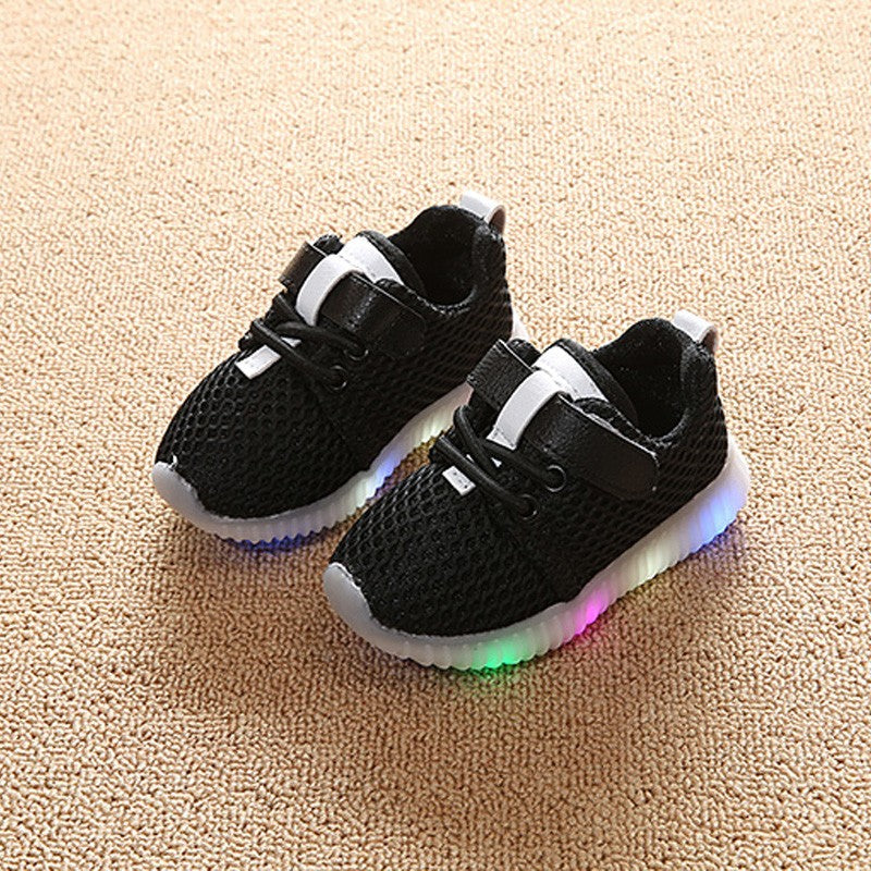 Children 1-3-6 years old baby toddler shoes light soft bottom shoes LED with light and breathable baby shoes net shoes