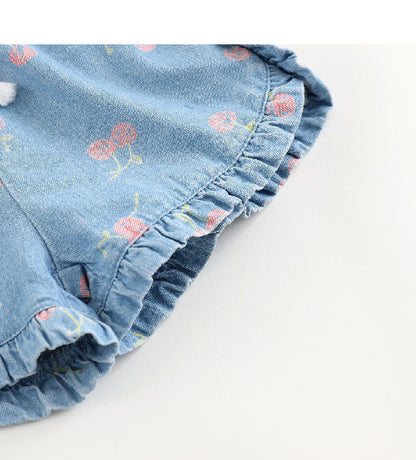 Girls' cherry cherry cotton denim shorts
