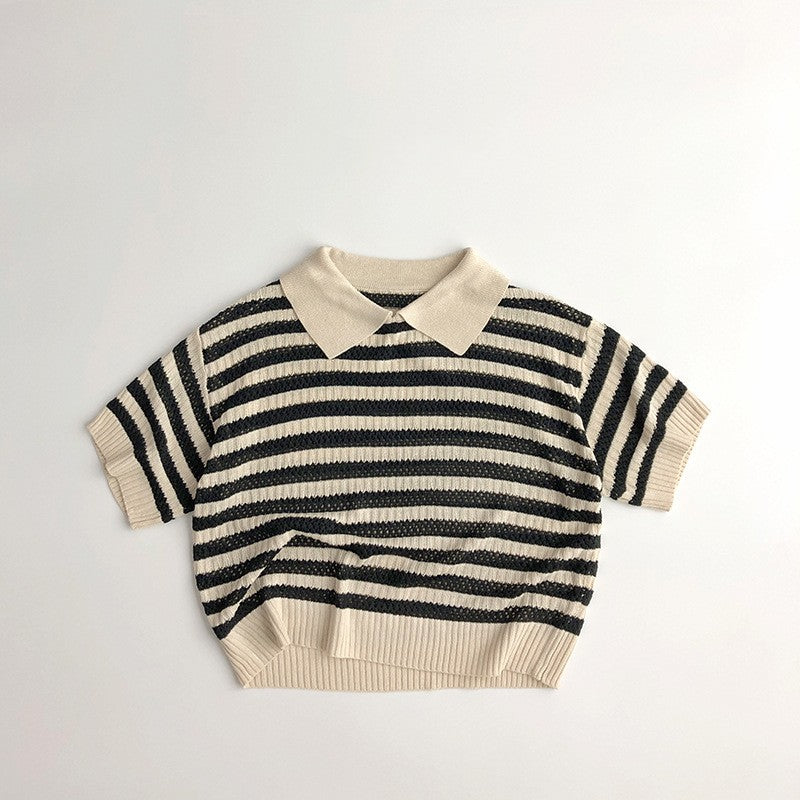 Children's Hollow Sweater Western Style Striped Short-sleeved T-shirt