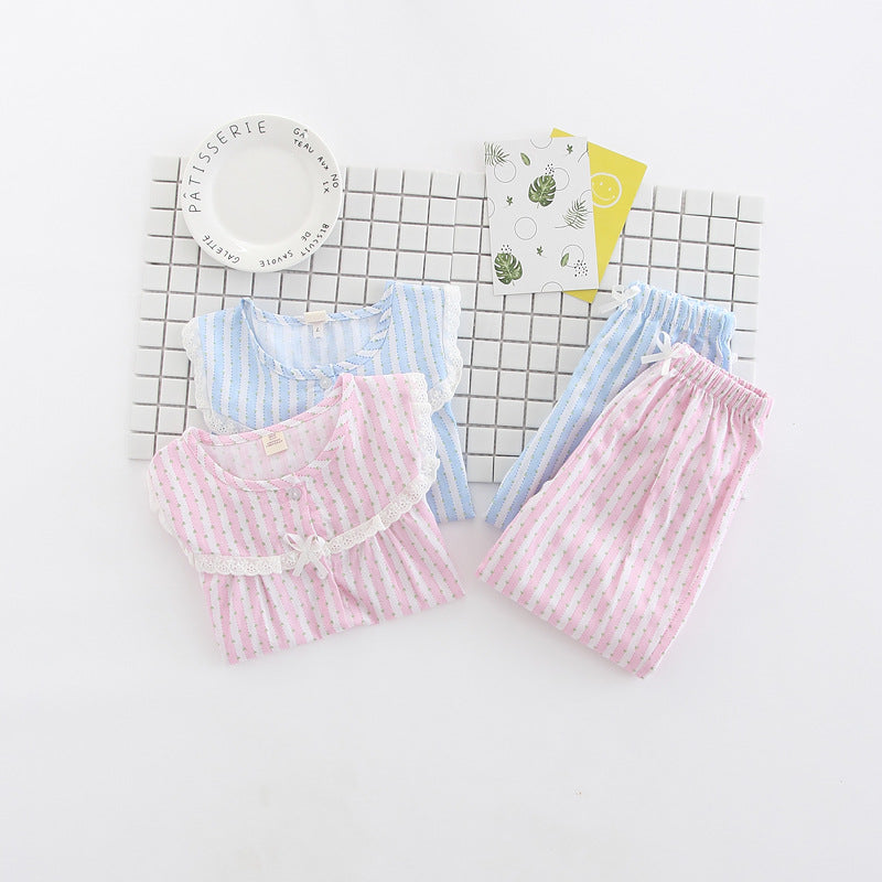 Children's home clothes striped lace