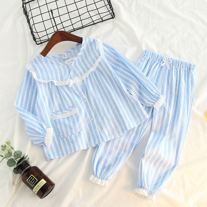 Children's home clothes striped lace