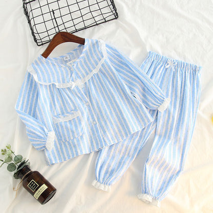 Children's home clothes striped lace