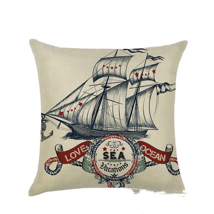 Sailing marine element linen pillowcase