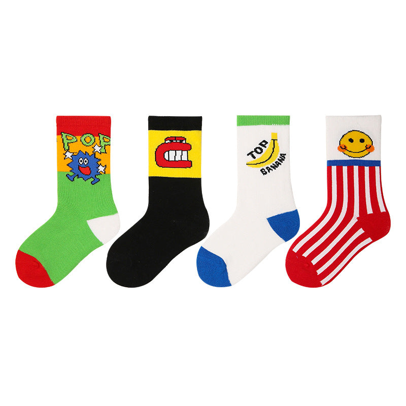 Children's Socks, Trendy Socks, Spring Letters, Street Sports Style