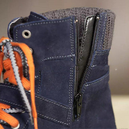 Woolen Ankle Boots With Round Toe Front Lace-up Side Zip
