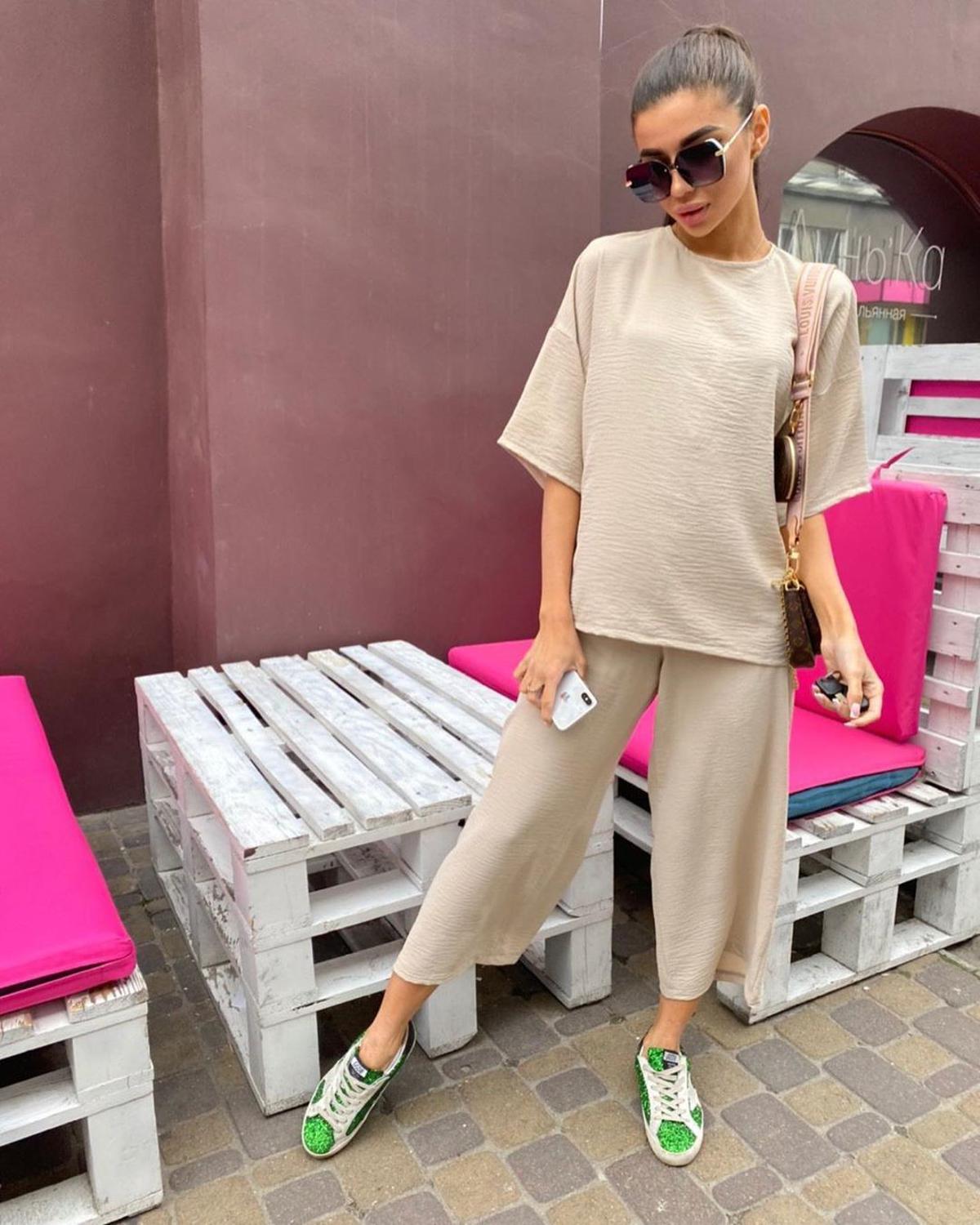 Sexy Fashion Khaki Women's Set Summer Casual Two Piece Set Short Sleeve Tops Shirt And Loose Beach Pants Set Bottom Suit Outfits