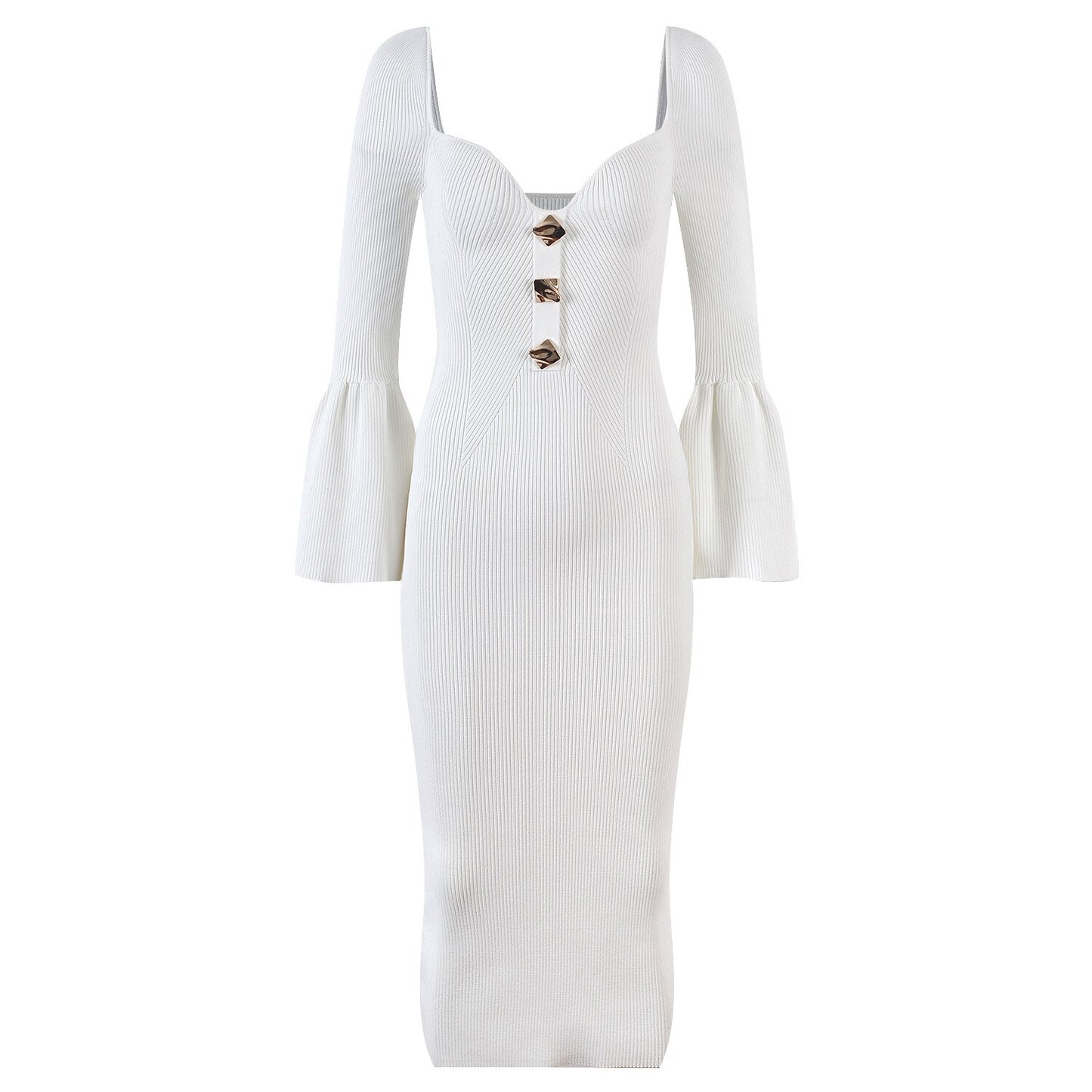 New Spring Unique Heart Collar Long Sleeve Customize Buttons Black White 2 Colors Sexy Street Long Knitted Women European Dress