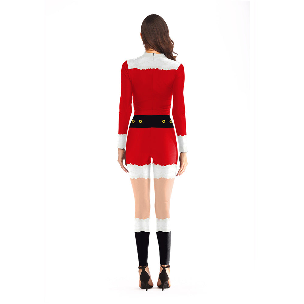 Belt Printed Jumpsuit Christmas Costume Cosplay Fastener Costumes For Women Plus Size Sexy Bodysuit