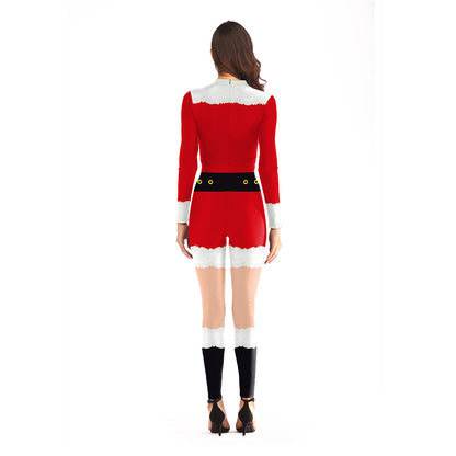 Belt Printed Jumpsuit Christmas Costume Cosplay Fastener Costumes For Women Plus Size Sexy Bodysuit