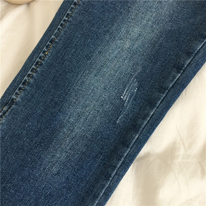 [Huang Zheng] autumn Korean wear white irregular trimless slim straight stretch ladies Denim Long pants K7202