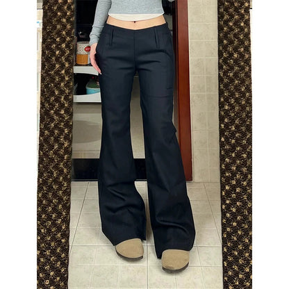 New Black Low Waist Slightly Flared Suit Pants Women's Slim Fit Drape
