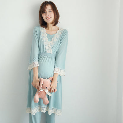 2021 spring and autumn new Japanese maternity dress pregnant women breastfeeding clothes month clothes postpartum home service lace pajamas set
