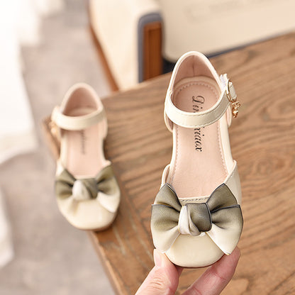 2021 spring new children's shoes girls soft bottom sandals bow princess shoes baby single shoes bag leather shoes