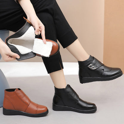 Women's Leather and Tendon Soft Sole Flat Heel Casual Martin Boots