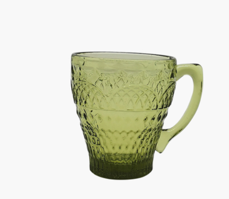 Glass Coffee Cup And Saucer Thick Heat-resistant Classical Flower Tea Cup Retro Color Ice Cream Cup