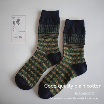 Mid Length Double Needle Christmas Artistic Retro Ethnic Style Long Socks