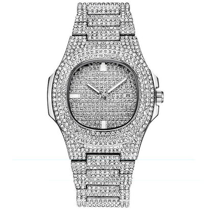 full diamond calendar quartz watch