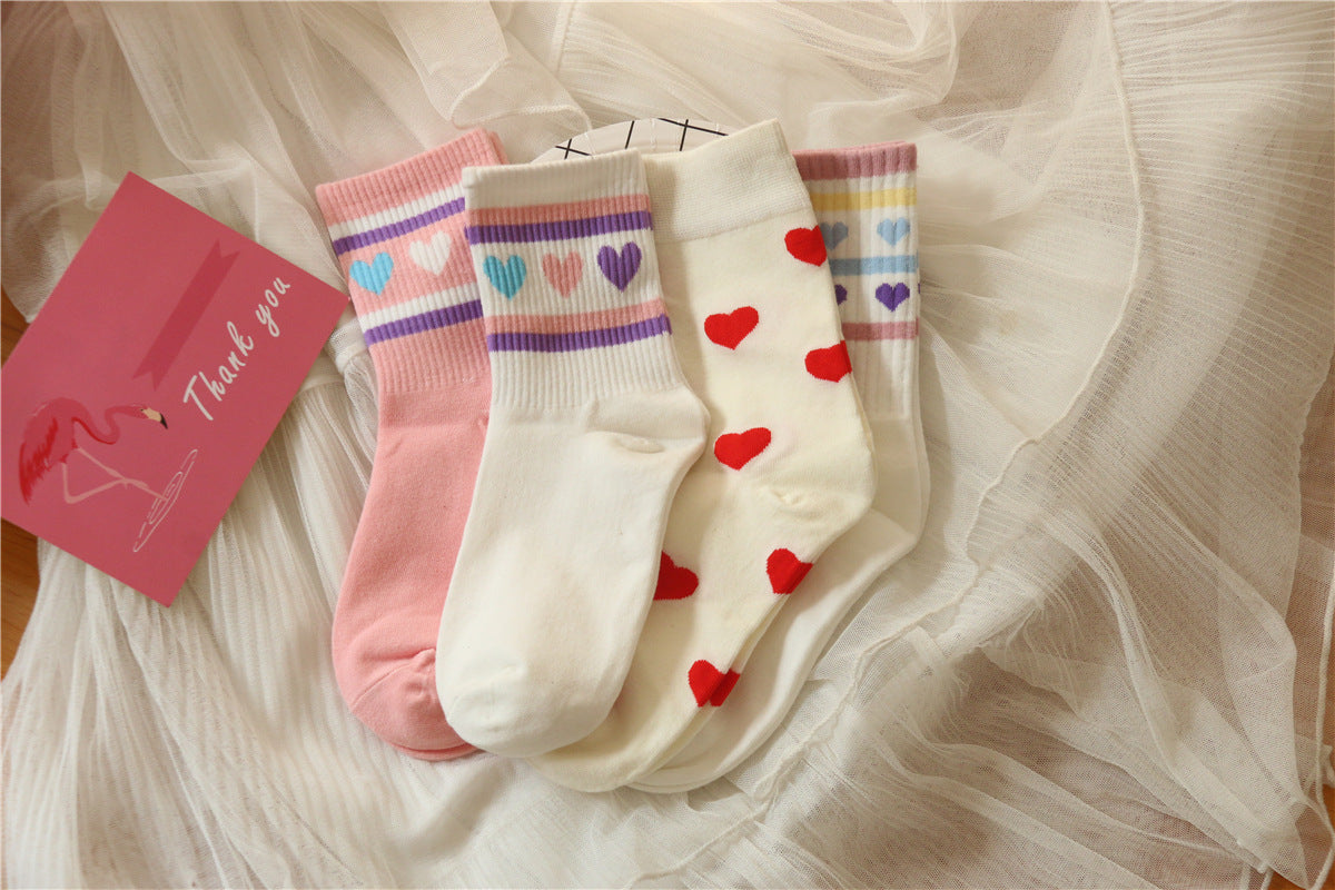 Lovely jacquard cotton socks heart tube socks breathable