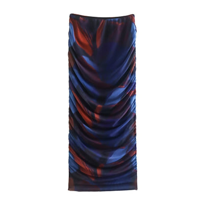 New Women's Wear European and American Style Round Neck Silk Screen Printed Long Sleeved Top+High Waisted Skirt Set