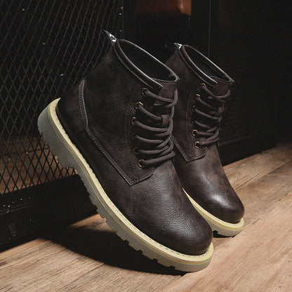 High-Top Shoes Mid-Cut British Style Men's Leather Shoes