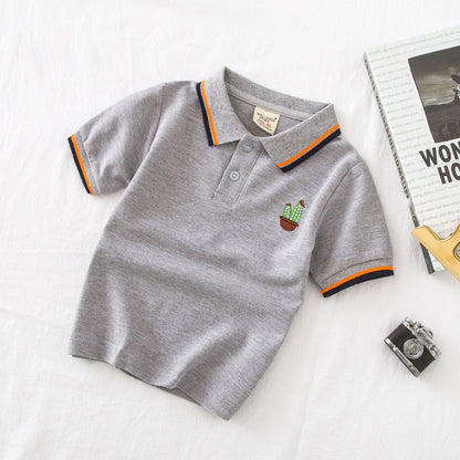 Lapel With Cotton Cartoon Pattern Casual Short Sleeves