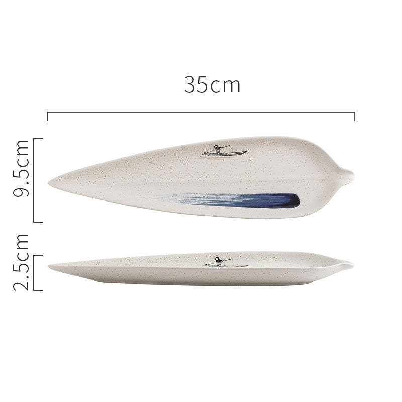 Long Tree Leaf Shaped Ceramic Plate Sushi Creativity