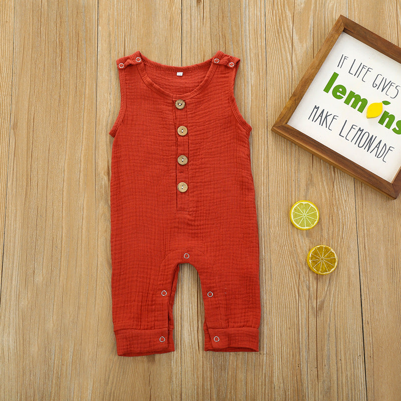 Baby Onesies Solid Color Cotton And Linen Slings Romper Multicolor Buttons Summer Newborn Romper