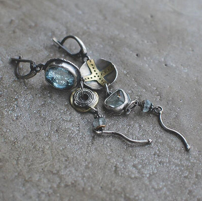 Cross Round Metal Asymmetric Long Earrings Women