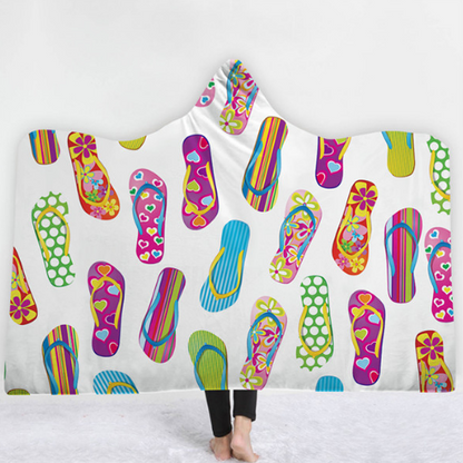 Hooded Thermal Fleece Blanket Coral Fleece Print Winter Warm Home Travel Portable Wearable Thick Hoodie Blanket For Adults Kids