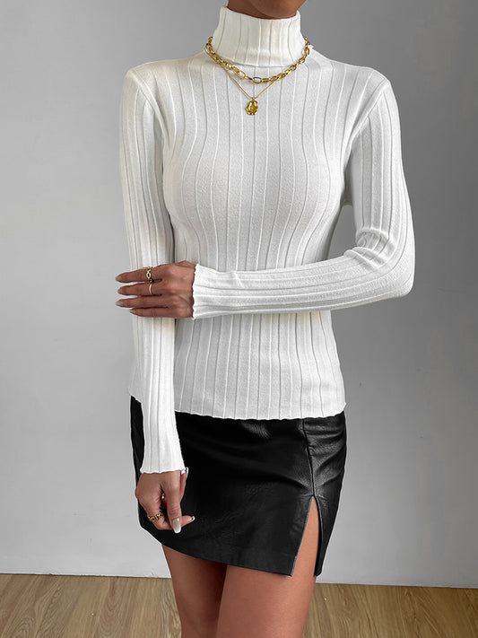 Women's Solid Color Knitwear Comfortable Slim Long Sleeve Top High Neck Sweater