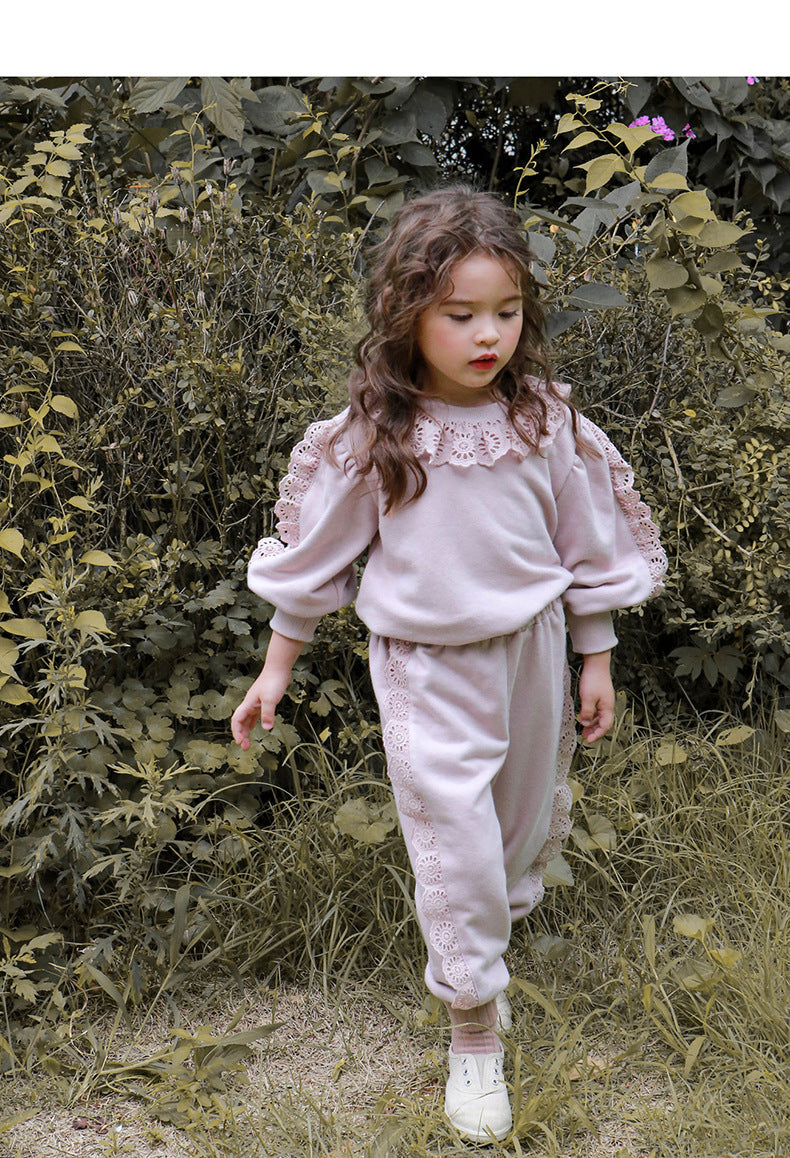 Strawberry Shan Children's Girl Pullover Western Style Lace Loose Pullover Long Sleeve