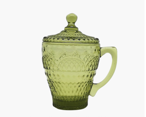 Glass Coffee Cup And Saucer Thick Heat-resistant Classical Flower Tea Cup Retro Color Ice Cream Cup