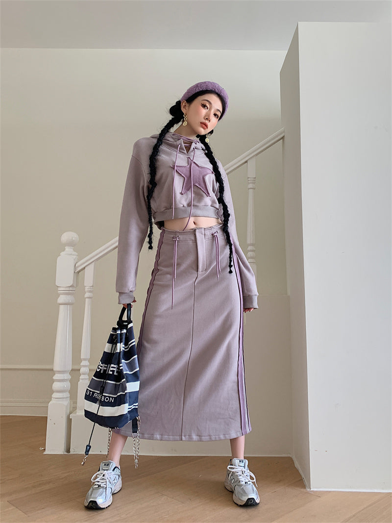 Retro Niche Five-pointed Star Hooded Short Purple Sweater Women