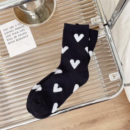 Color Matching Thick Thread Colored Loving Heart Pure Cotton Mid-calf Length Socks