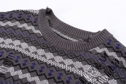Men's Autumn And Winter Torn Jacket Jacquard Color Matching