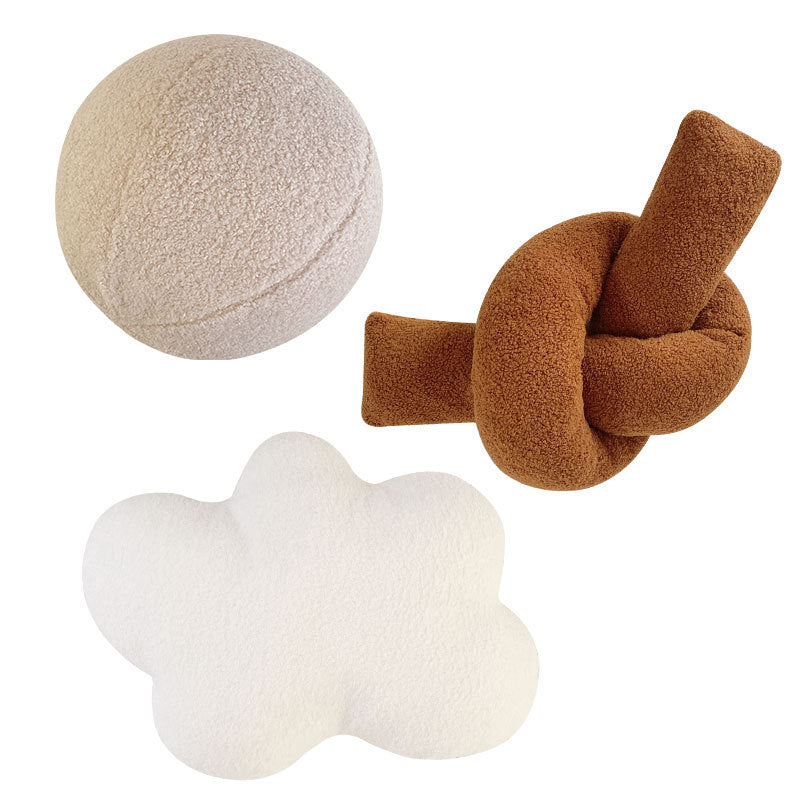 Geometric Shape Plush Ball Knotted Rope Cloud Pillow Cushion