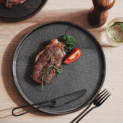 European Style Flat Plate Creative Ceramic Relief Personalized Kiln Glazed Western Tableware