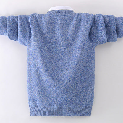 Sweater cotton boy fake two-piece sweater