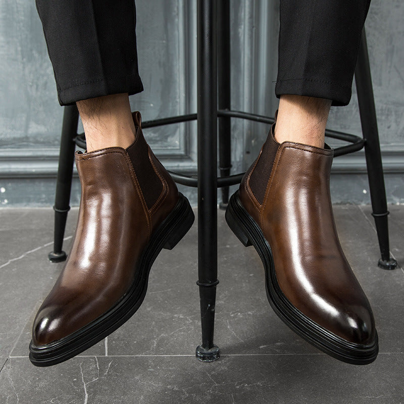 Men's pointed high-top leather shoes