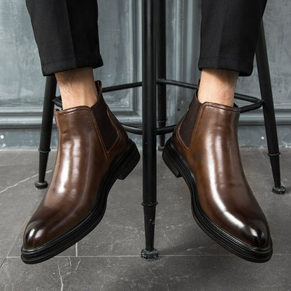 Men's pointed high-top leather shoes